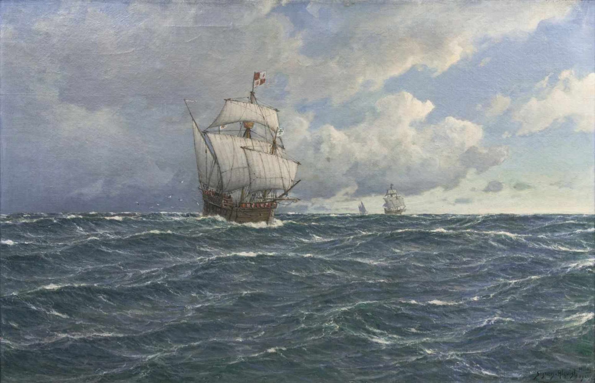 Carl Wilhelm Hugo Schnars-Alquist(Hamburg 1855 - Hamburg 1939)Die Flotte des KolumbusÖl/Lw., 64,5