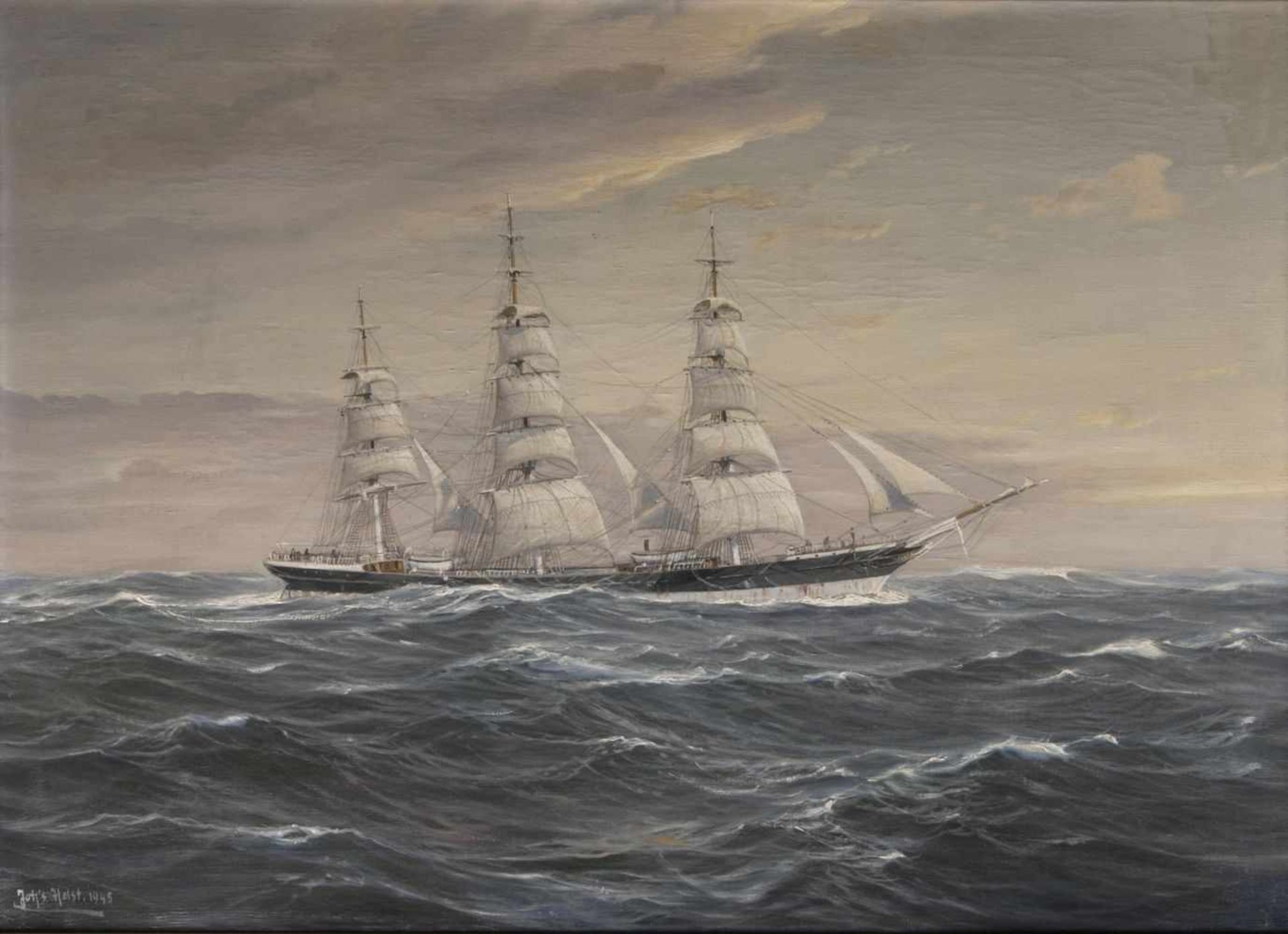 Johannes Holst(Hamburg-Altenwerder 1880 - Hamburg-Altenwerder 1965)DreimastvollschiffÖl/Lw., 70 x