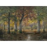 Alois Arnegger(Wien 1879 - Wien 1967)Reisigsammlerin im HerbstwaldÖl/Lw. 58 x 79 cm, l. u. sign.