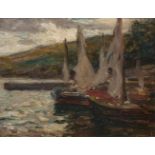 Willy Hamacher(Breslau 1865 - Bad Reinerz 1909)Segelboote am UferÖl/Holz, 30,5 x 40 cm, r. u.