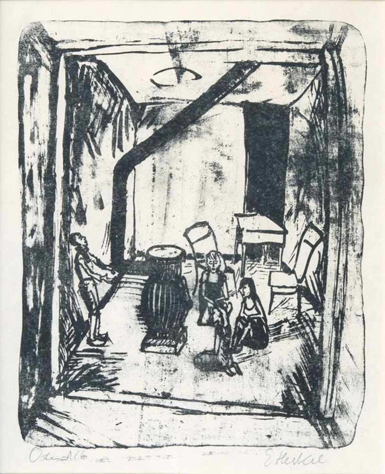 Erich Heckel(Döbeln 1883 - Radolfzell/Bodensee 1970)Kinder am OfenLithographie, 32,5 x 27 cm, r.