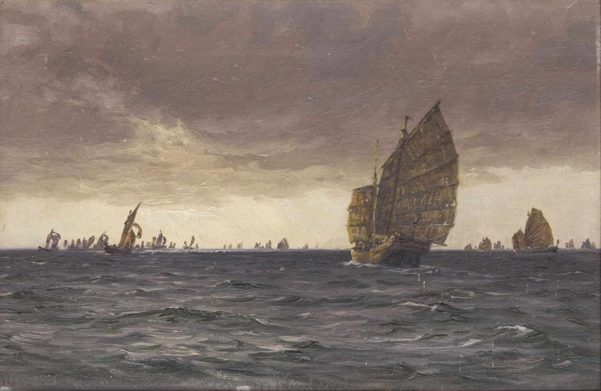 Vilhelm Arnesen(Flensburg 1865 - Kopenhagen 1948)Dschunken im chinesischen MeerÖl/Lw., 27,5 x 43 cm,