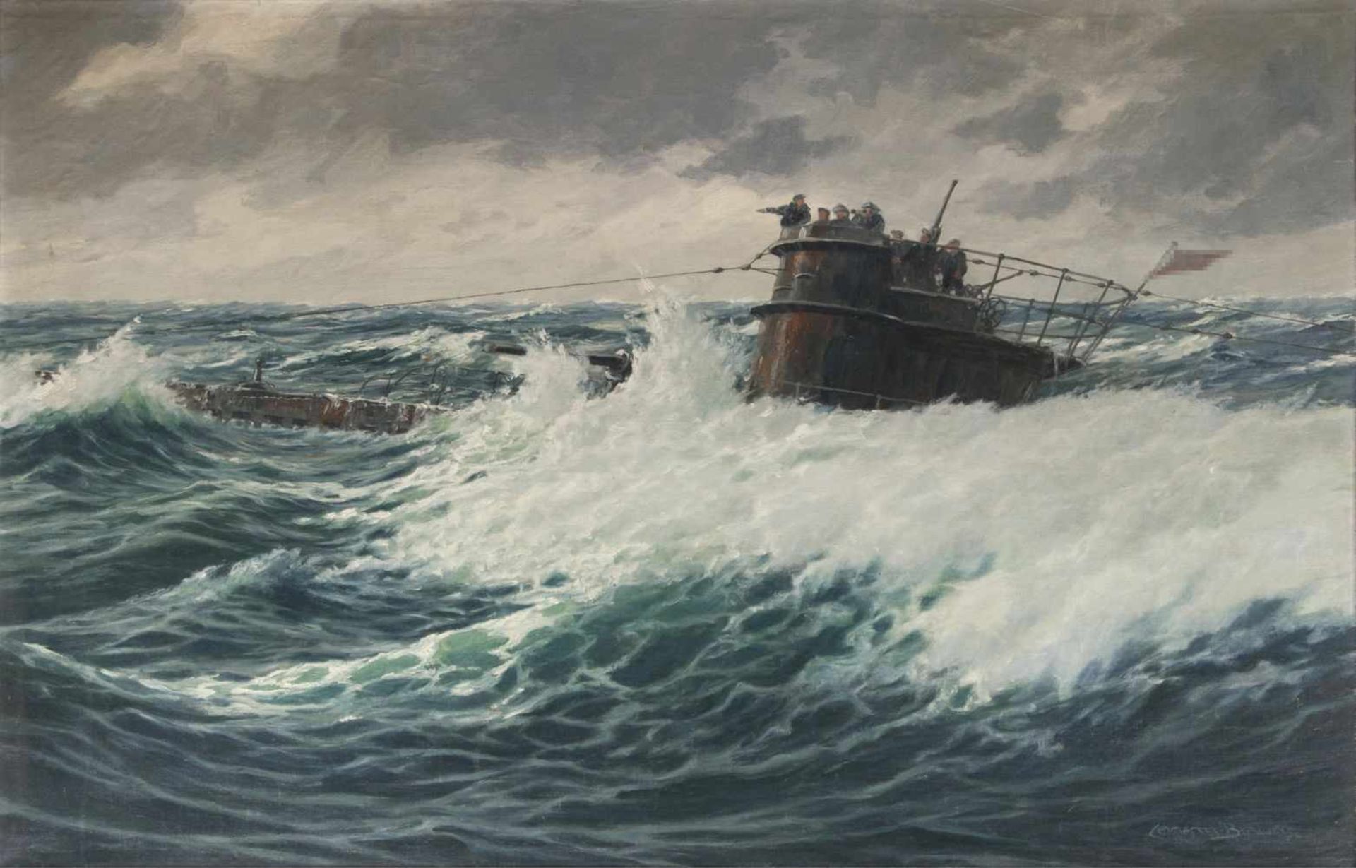 Paul Lehmann-Brauns(Danzig 1885 - Berlin 1970)Auftauchendes U-BootÖl/Lw., 85 x 114 cm, r. u. sign.