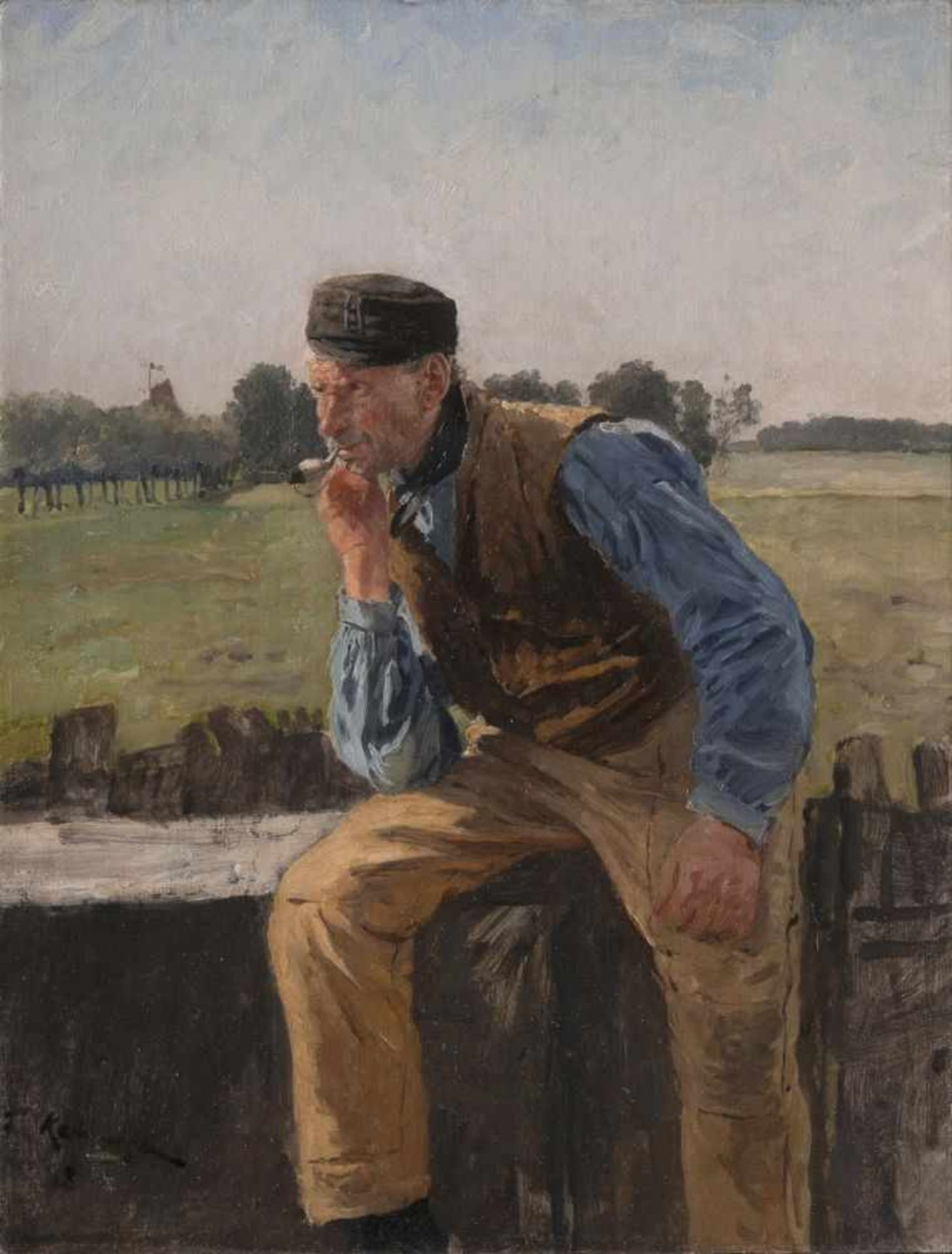 Friedrich Kallmorgen(Altona 1856 - Grötzingen 1924)Holländischer BauerÖl/Lw./Holz, 38 x 29 cm, l. u.