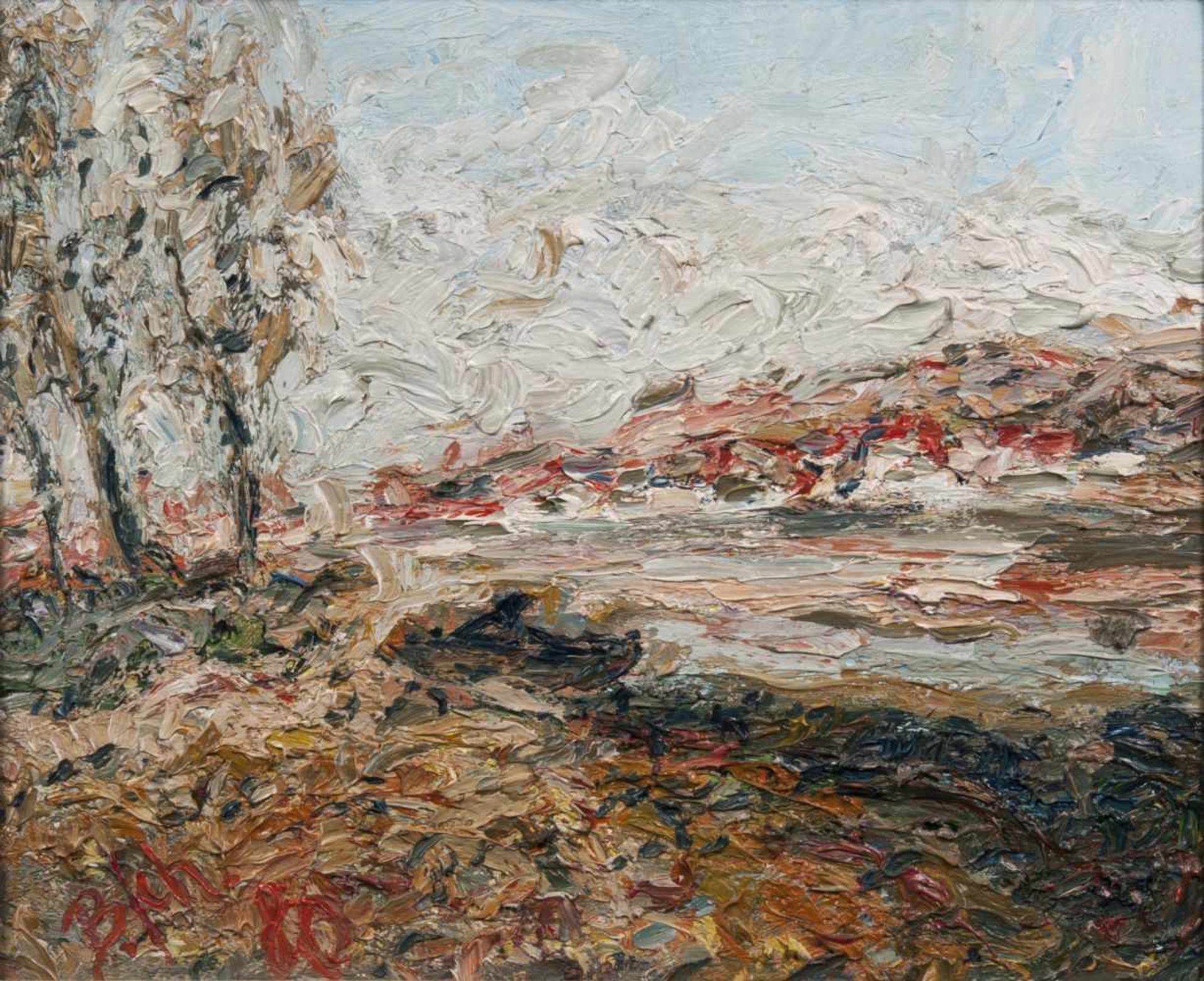 Bernd Schwarzer(Weimar 1954)Expressive LandschaftÖl/Lw., 38,5 x 46,5 cm, l. u. monogr. und dat. B.