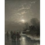 Johann Jungblut(Saarburg 1860 - Düsseldorf 1912)Winterlandschaft mit VollmondÖl/Lw., 41,5 x 32,5 cm,