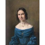 Vilhelm Marstrand(Kopenhagen 1810 - Kopenhagen 1873), zugeschr.Dame in BlauÖl/Lw./Lw./Karton, 28 x