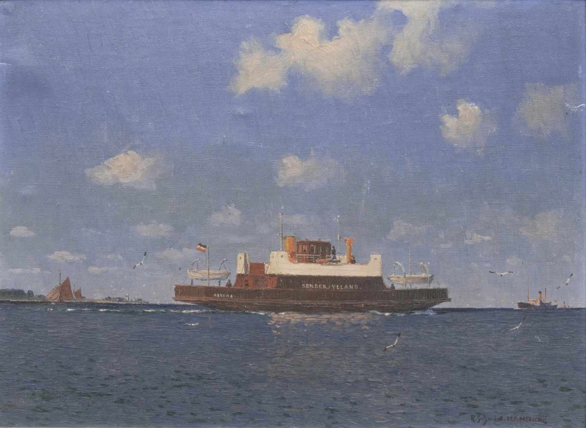 Robert Schmidt-Hamburg(Berlin 1885 - Laboe 1963)Sonderjylland-FähreÖl/Lw./Karton, 31 x 42 cm, r.