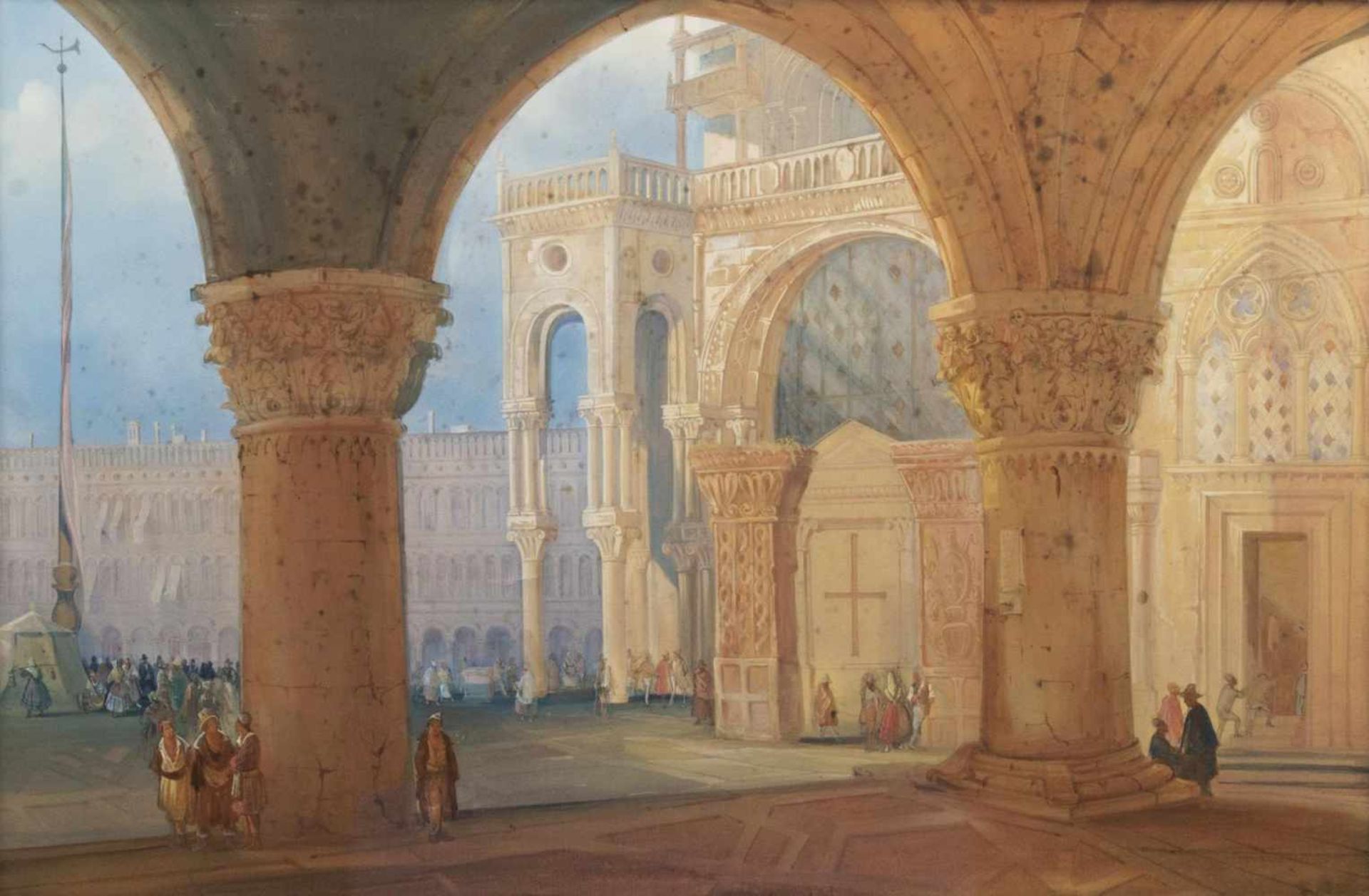 Carl Martin Laeisz(Hamburg 1803 - Hamburg 1864)Der Markusplatz in VenedigAquarell/Papier/Lw., 62 x