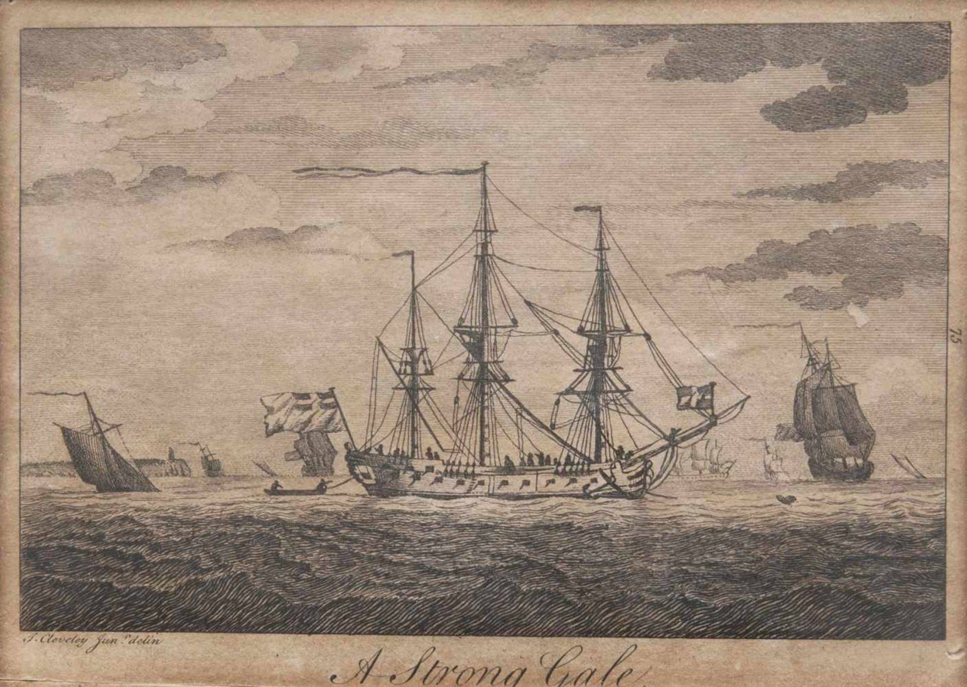 John Cleveley(London 1747 - London 1786)A Calm and a Strong GaleZwei Radierungen, 10 x 15 cm, l. - Bild 2 aus 2