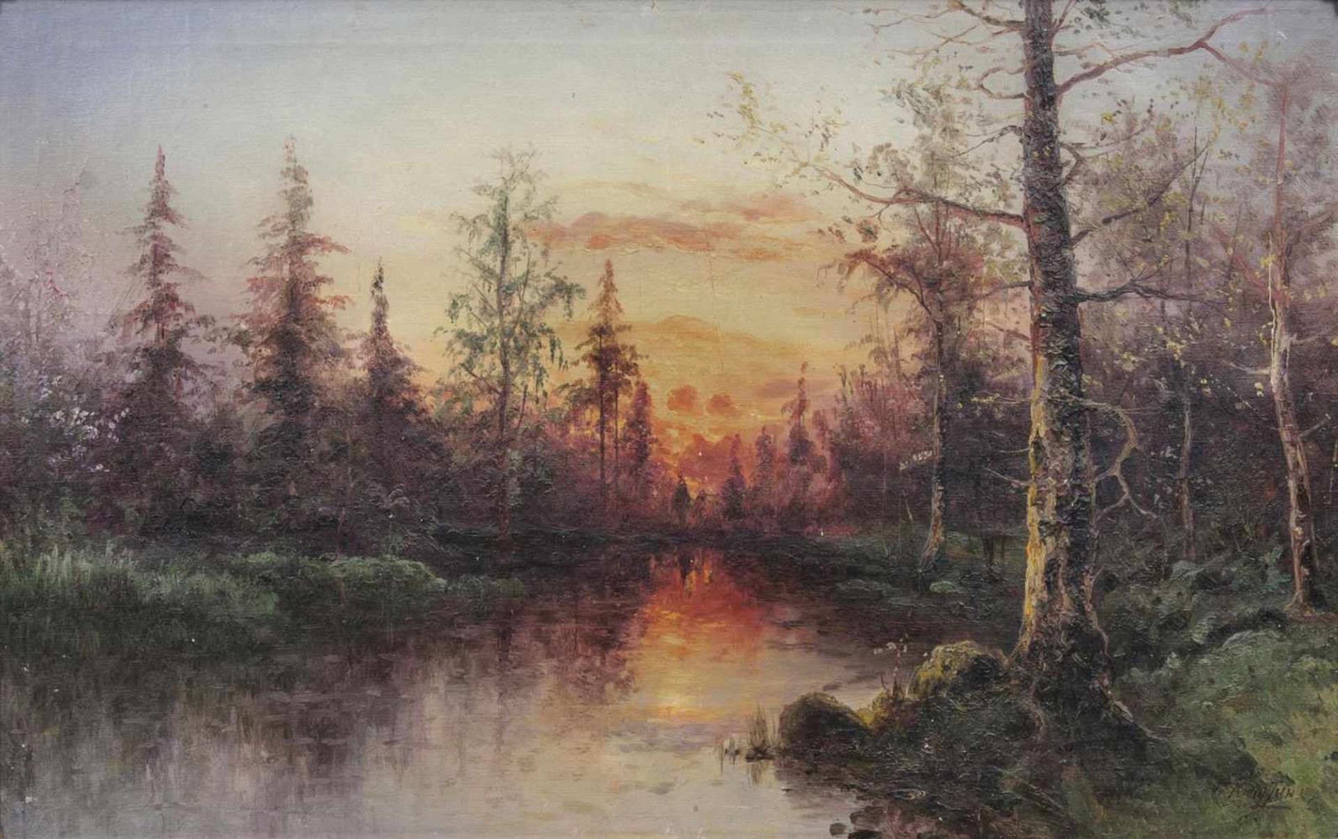 Grigorij Ivanovich Kapustin(Odessa 1865 - 1925)Abend im WaldÖl/Lw., 47,5 x 77 cm, r. u. kyrillisch
