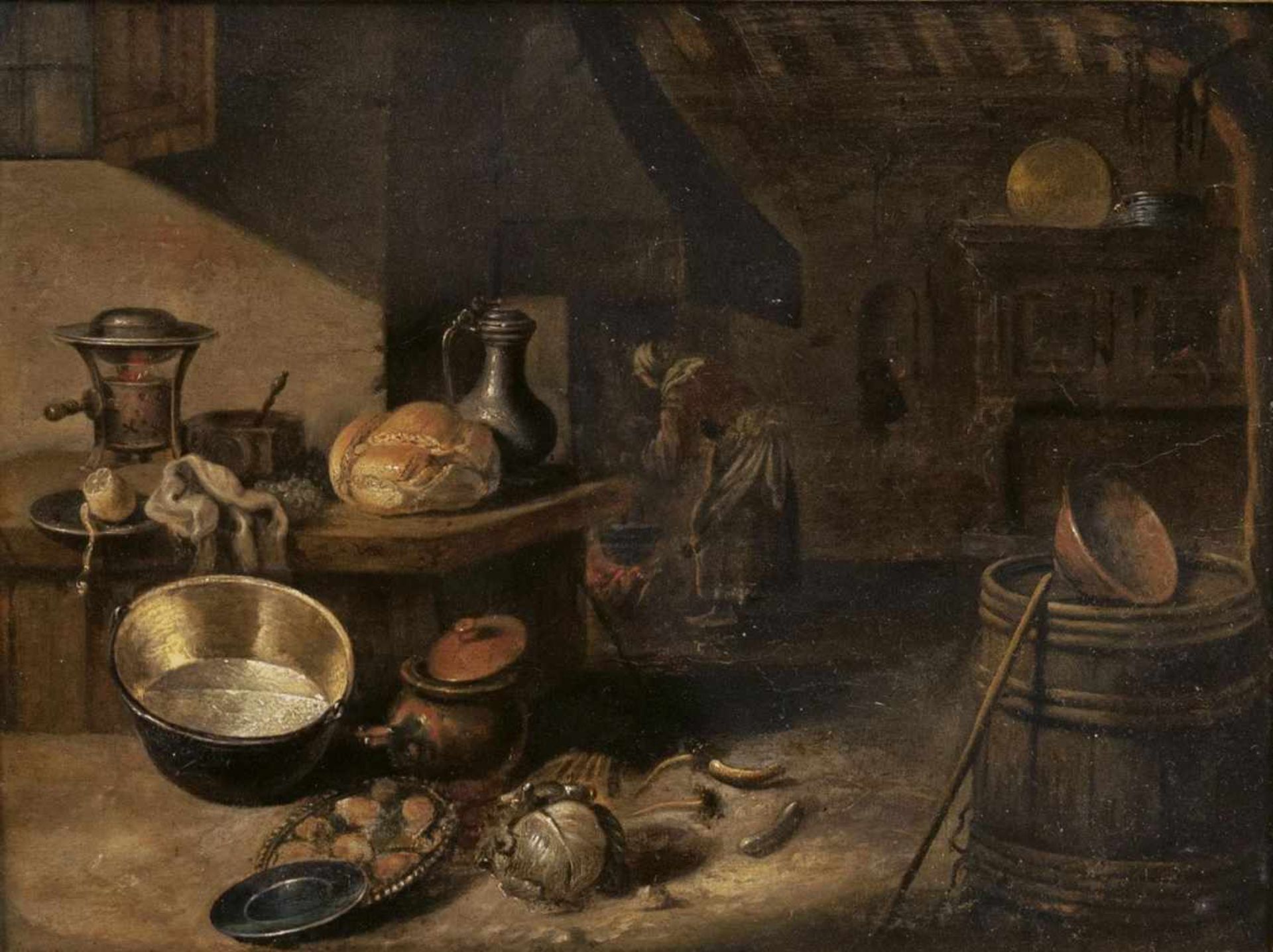 Willem Kalf(Rotterdam 1619 - Amsterdam 1693), in der Art desKüchenstillebenMitte 17. Jh., Öl/Holz,