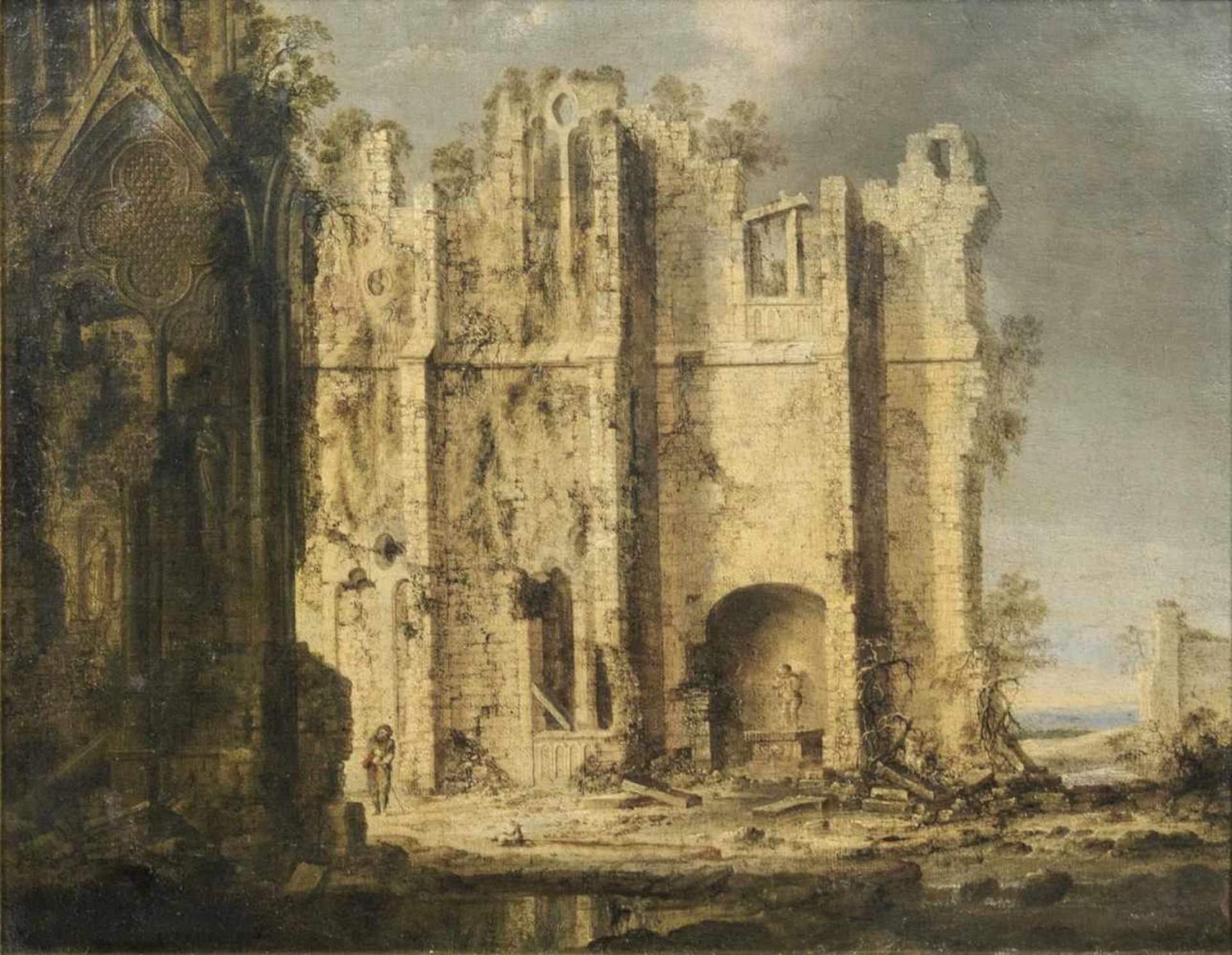 Pierre Patel(um 1605 - Paris 1676), zugeschr.Klosterruine mit HirtenÖl/Lw., 47 x 61 cm, etw.