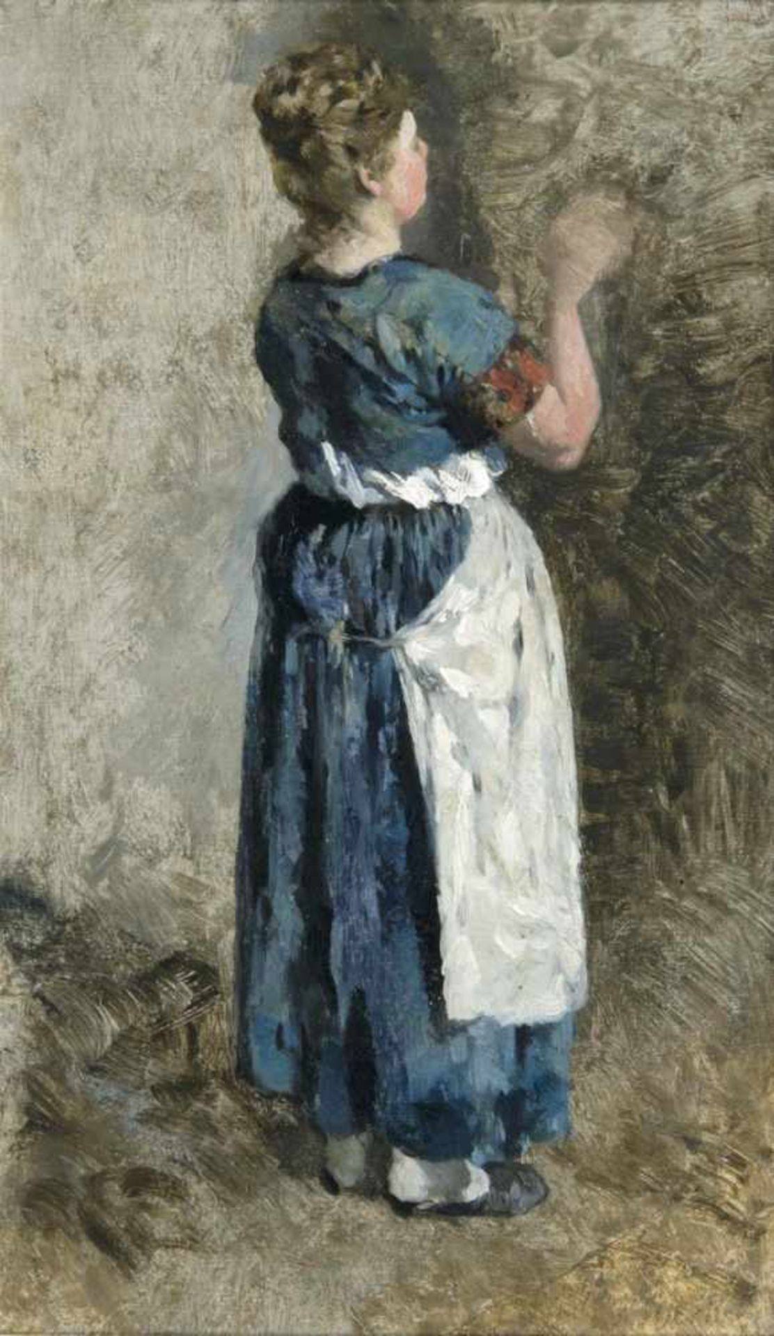 Thomas Herbst(Hamburg 1848 - Hamburg 1915)Frau im blauen KleidÖl/Karton, 43,5 x 25 cm, r. u. sign.