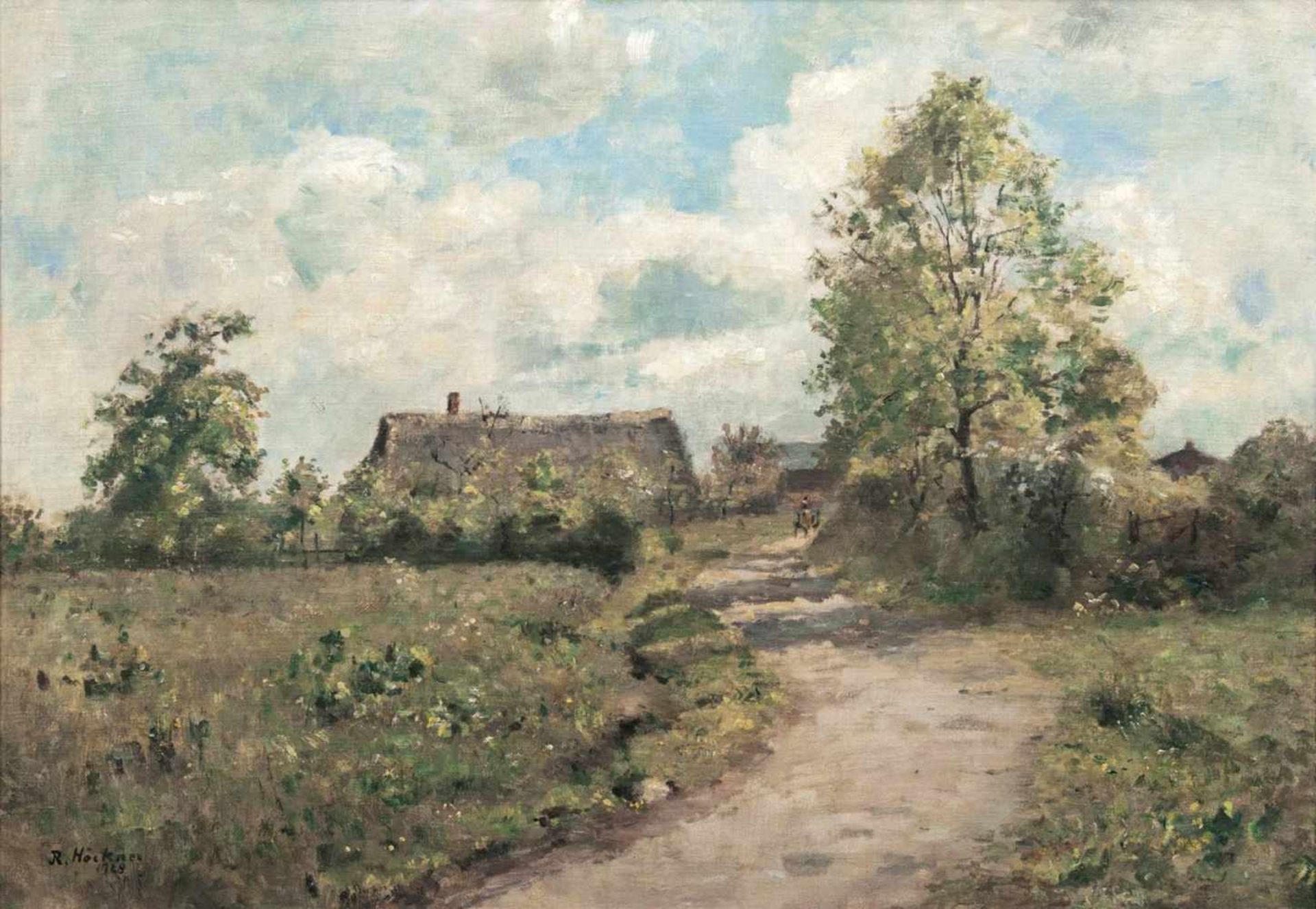 Rudolf Höckner(Wolkenstein 1864 - Bad Mergentheim 1942)Sommerliche MarschÖl/Lw./Holz, 52 x 71 cm, l.