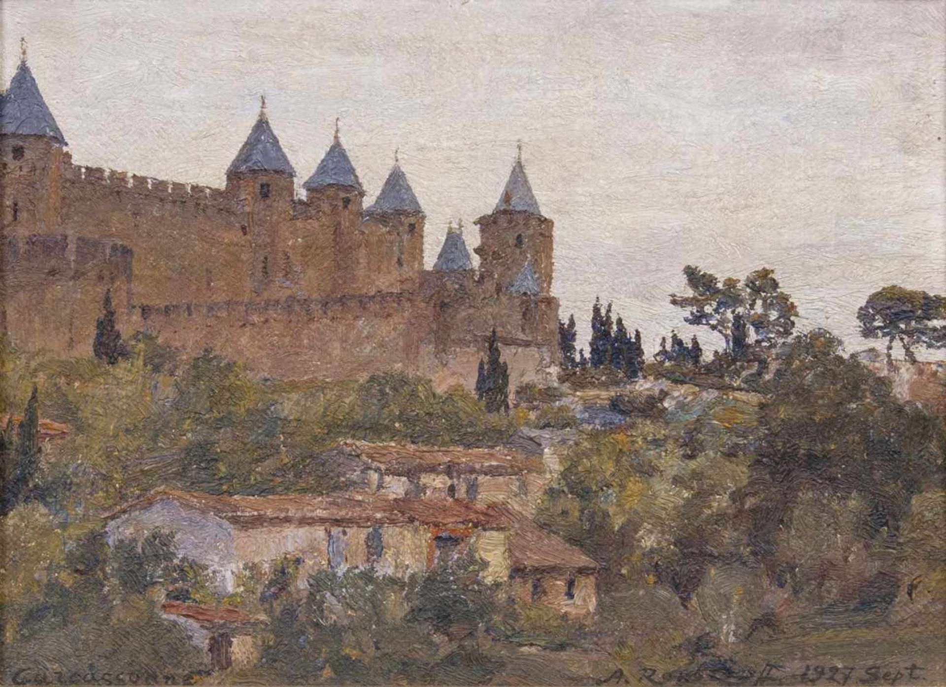 Alexandre Roubtzoff(St. Petersburg 1884 - Tunis 1949)CarcassoneÖl/Lw./Karton, 20 x 28 cm, r. u.