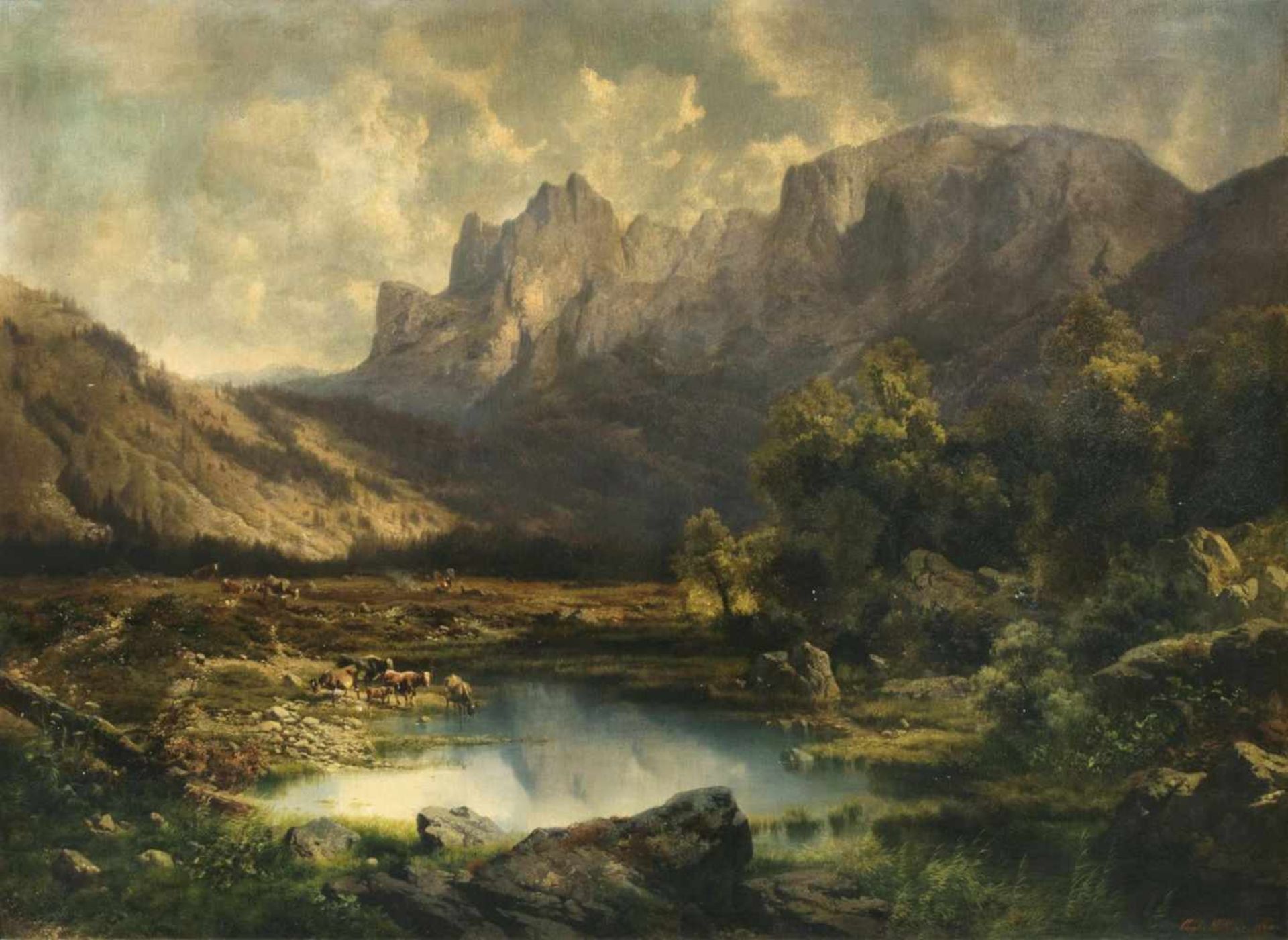 Carl Millner(Mindelheim 1825 - München 1895)Die Sella-Gruppe in den DolomitenÖl/Lw., 142,5 x 202 cm,