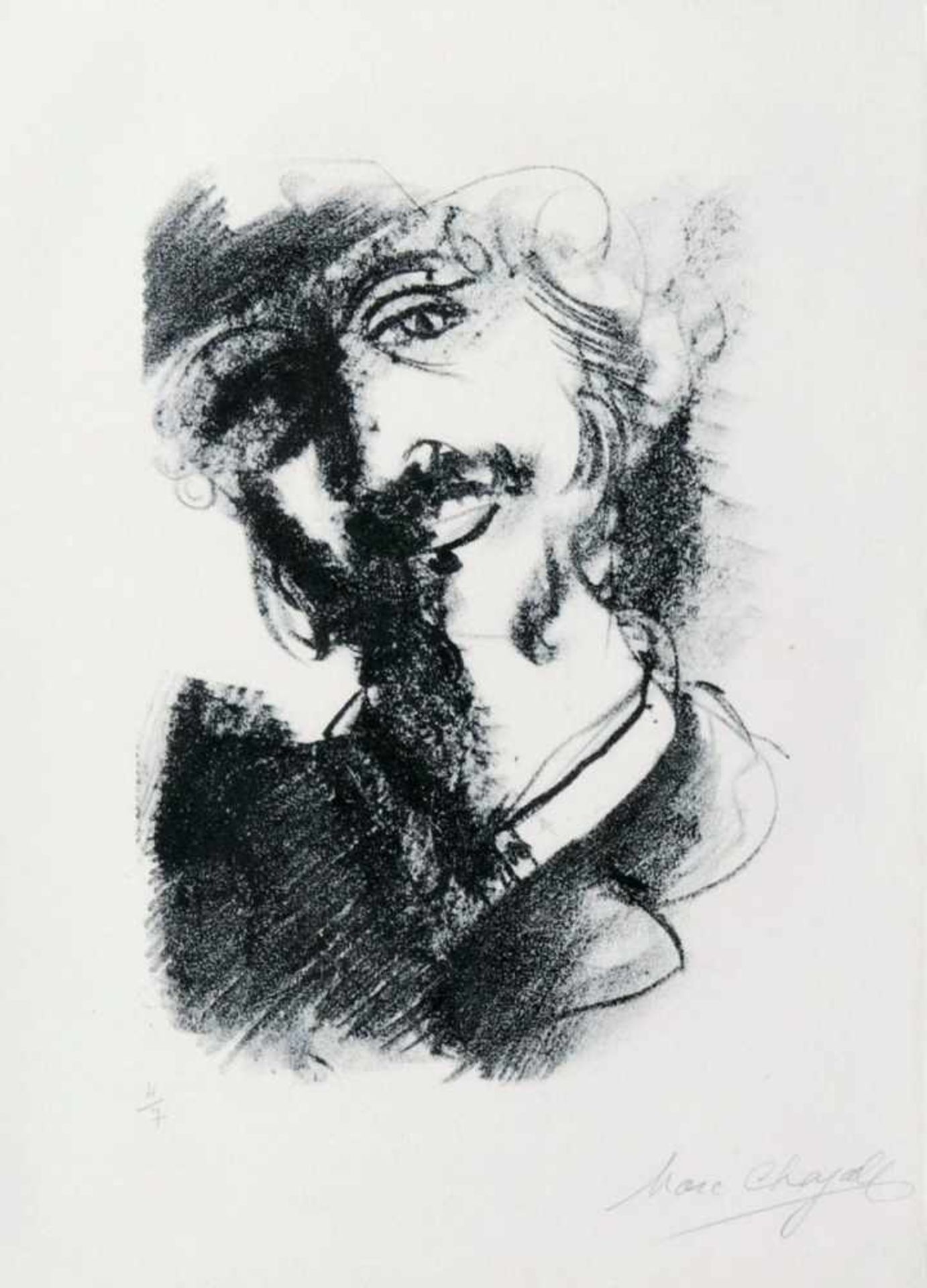 Marc Chagall(Witebsk 1887 - Paris 1985)Homme souriant à la tête penchée1922/56, Lithographie, 27 x
