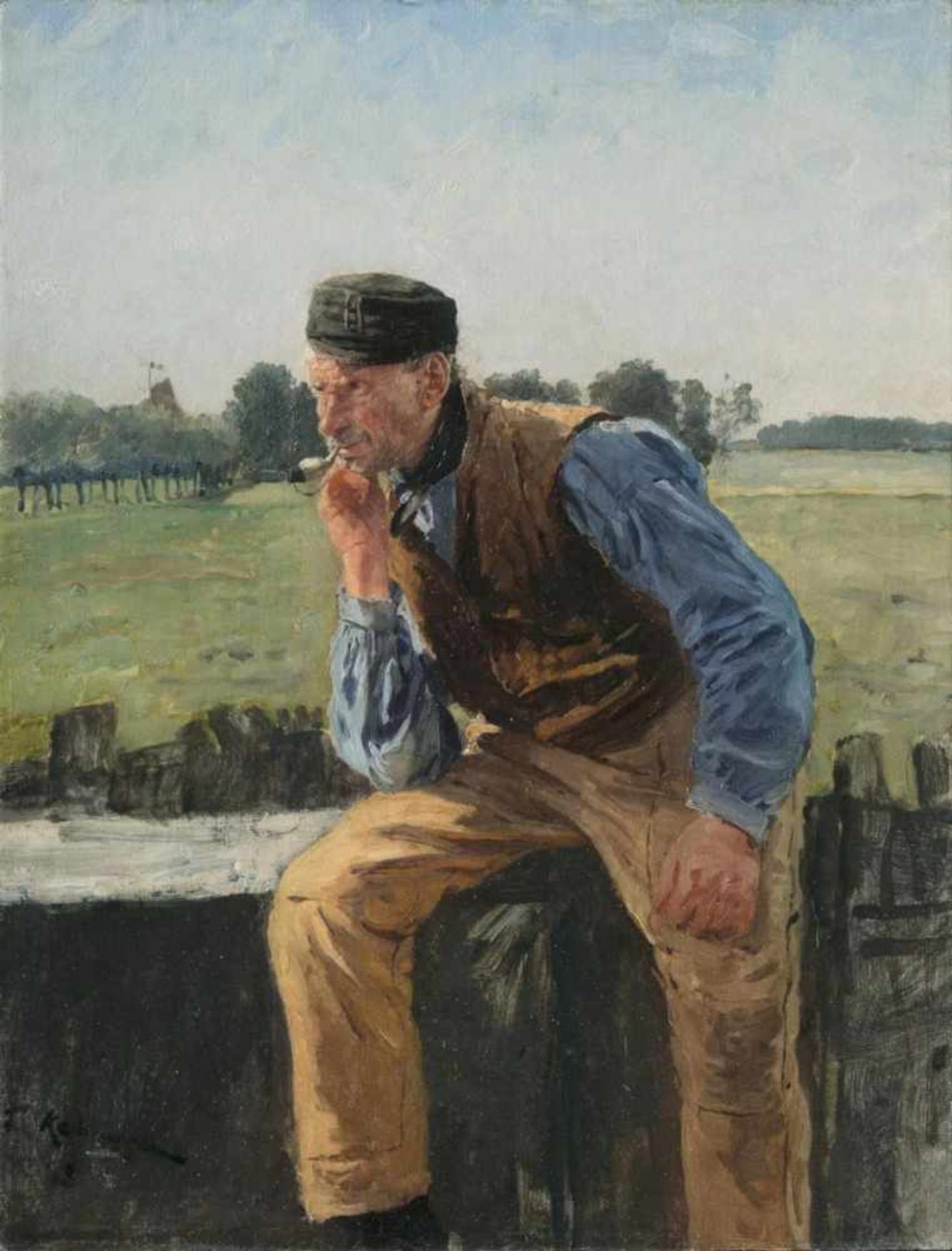 Friedrich Kallmorgen(Altona 1856 - Grötzingen 1924)Holländischer BauerÖl/Lw./Holz, 38 x 29 cm, l. u.