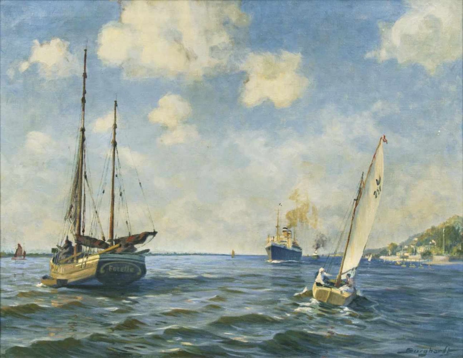 Gustav Burghardt(Hamburg 1890 - Hamburg 1970)Auf der ElbeÖl/Lw., 61 x 81 cm, r. u. sign.