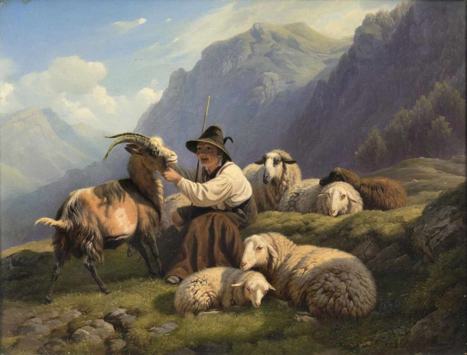 Robert Eberle(Meersburg 1815 - Eberfing 1860)Hirte mit seiner HerdeÖl/Lw., 29,5 x 36 cm, l. u. sign.