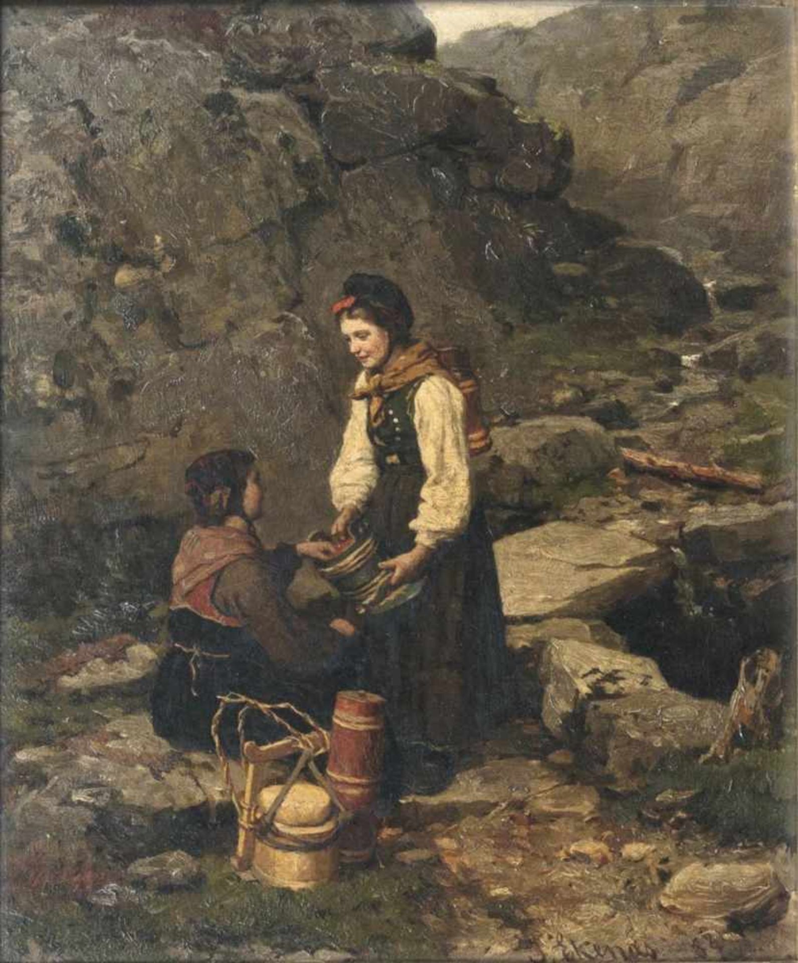 Jahn Ekenaes(Kristiania 1847 - Asgardstrand 1920)Junge NorwegerinnenÖl/Holz, 28,5 x 23,5 cm, r. u.