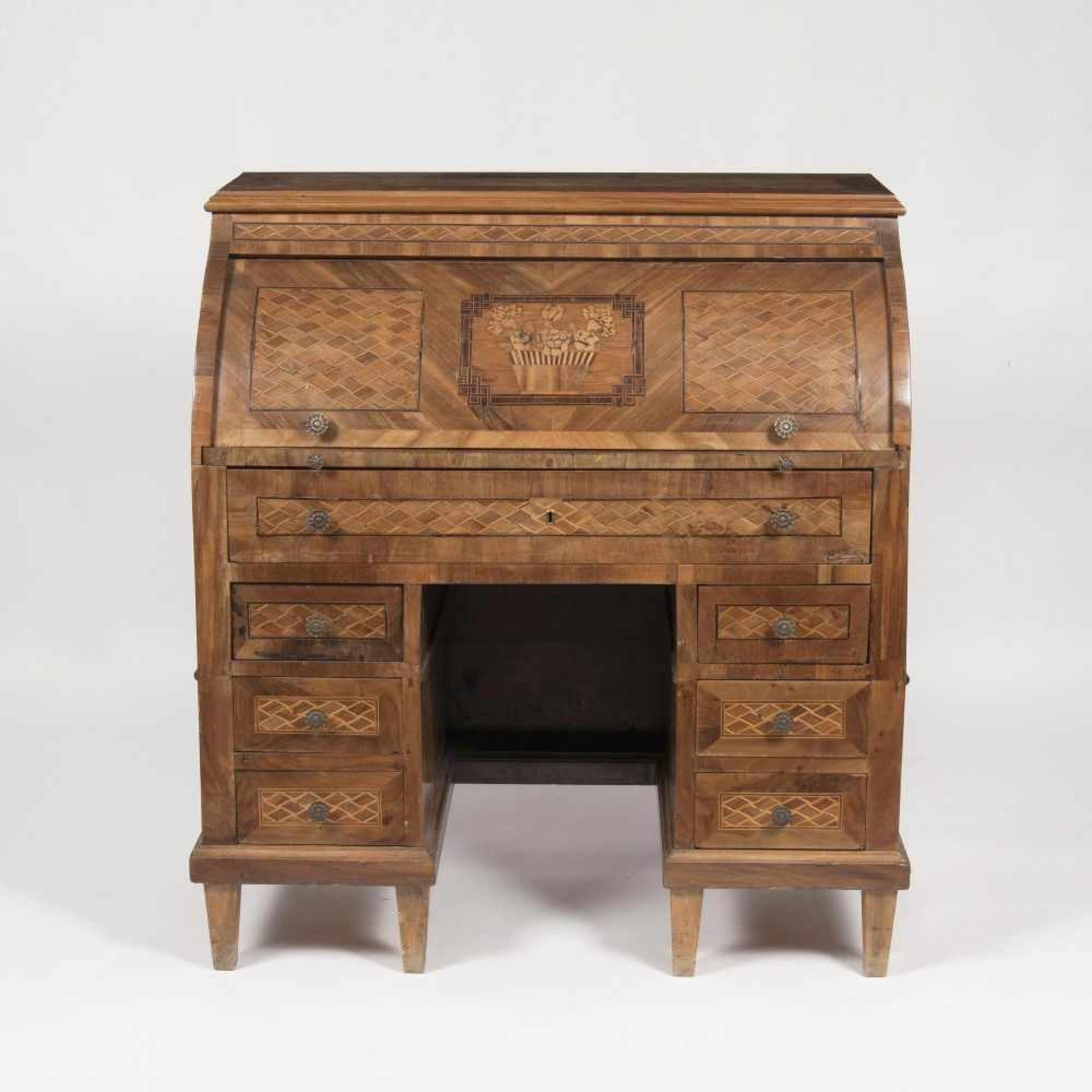 A Cylinder Bureau with Rhombic Marqueteries