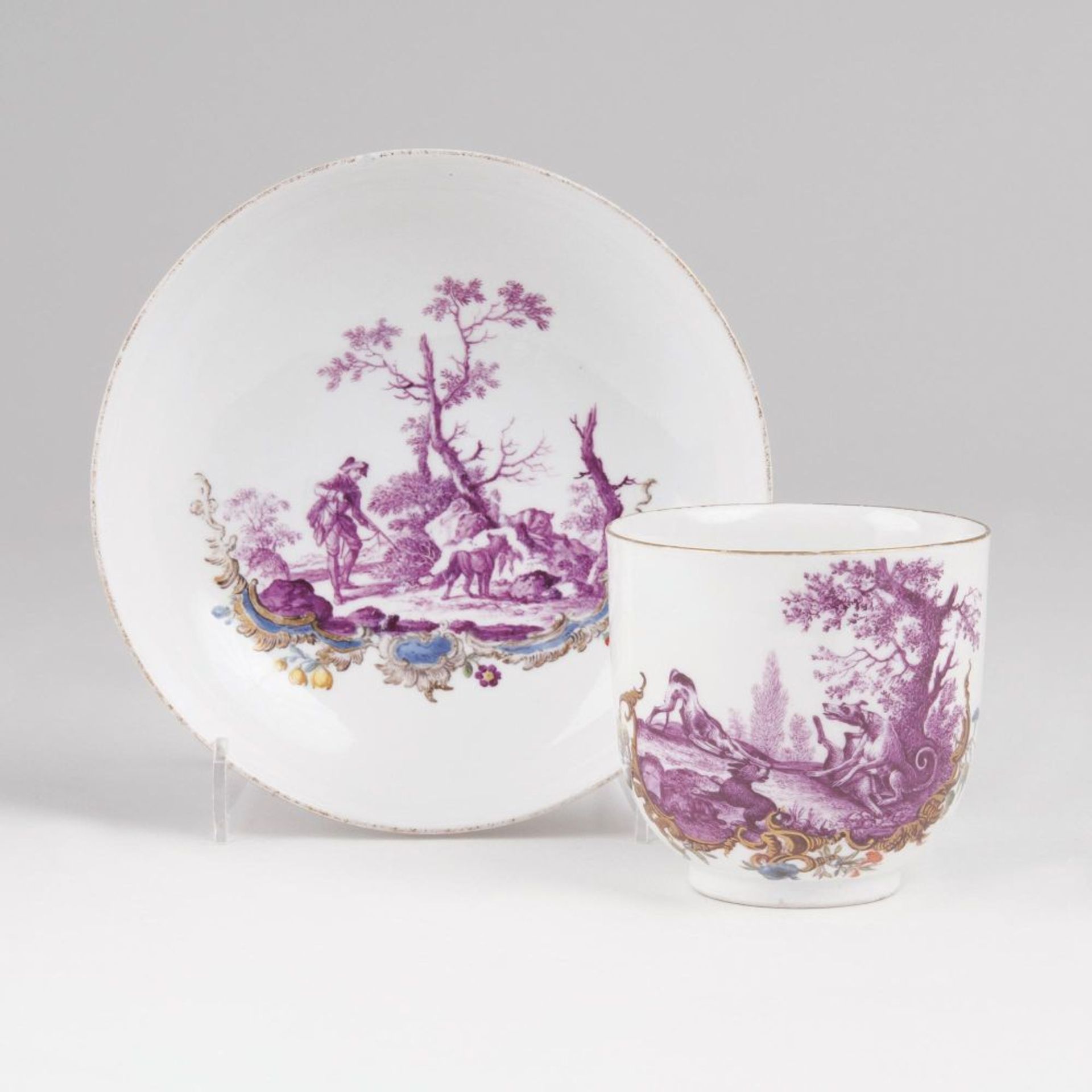 A Cup with Hunting Scenes in Purple Monochrome