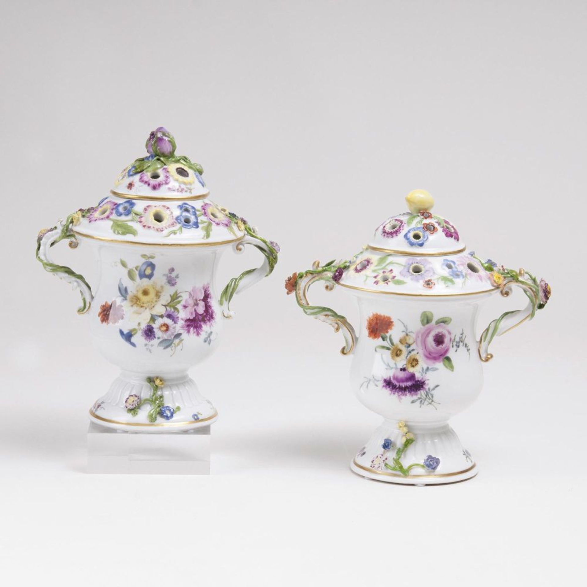 A Pair of Potpourri Vases with Flowers