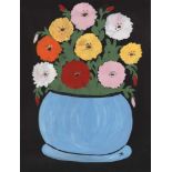 CLEMENTINE HUNTER - Zinnias in a Blue Pot