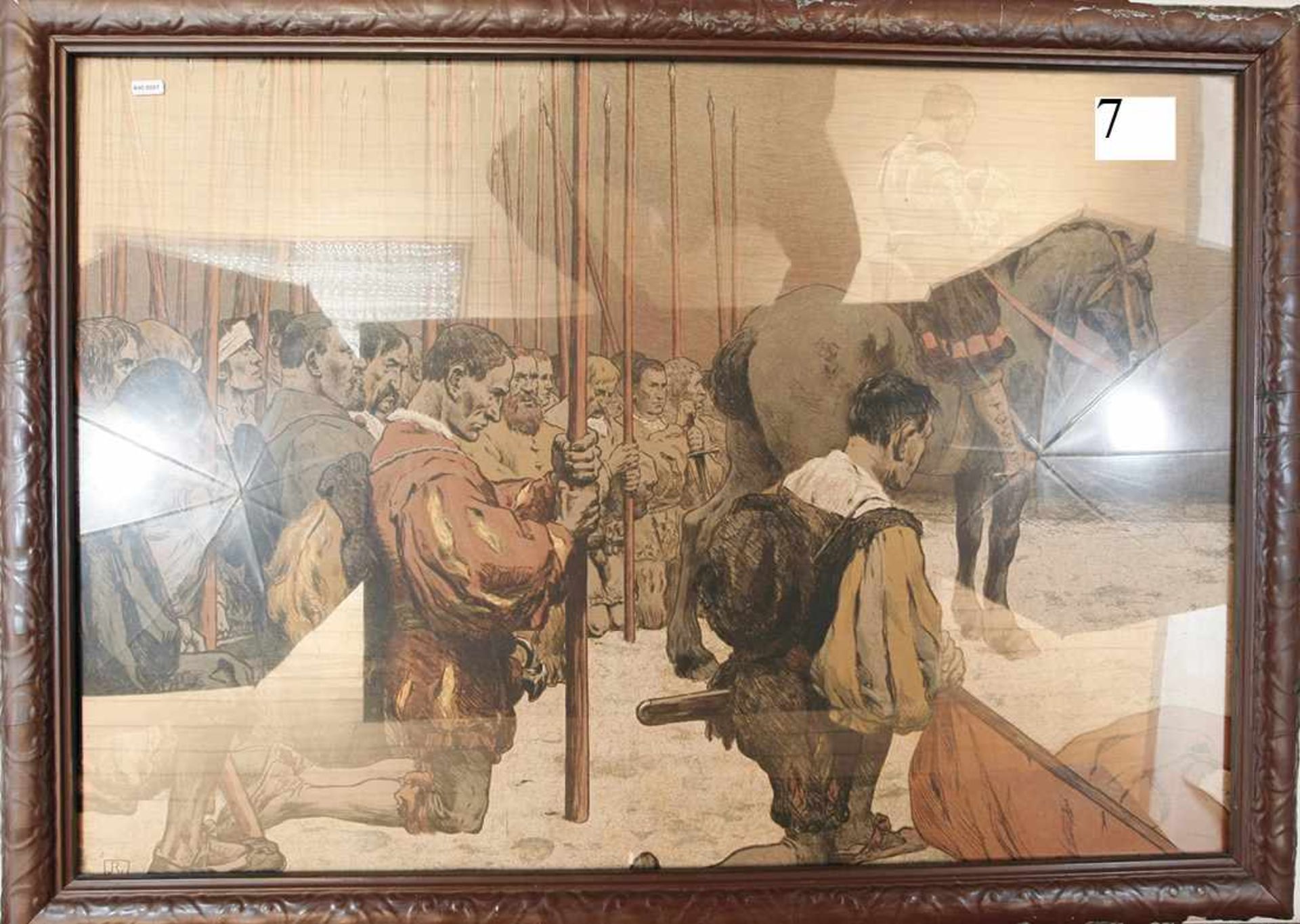 Kolorierter Druck um 1900: LandknechteNach dem Gemälde des Stuttgarter Schlachtenmalers Robert von