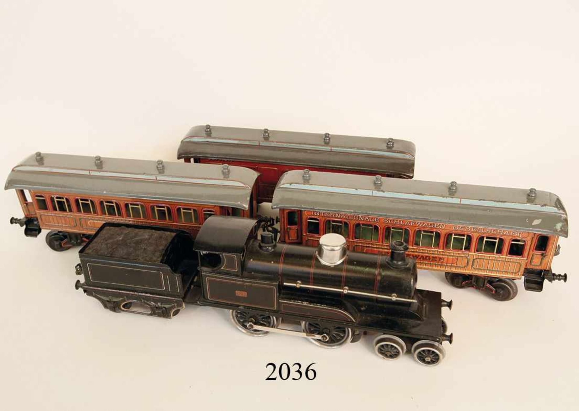 Bing Lokomotive "326" mit 3 PersonenwagenUhrwerk. um 1930. Schön erhalten. Zustand: II