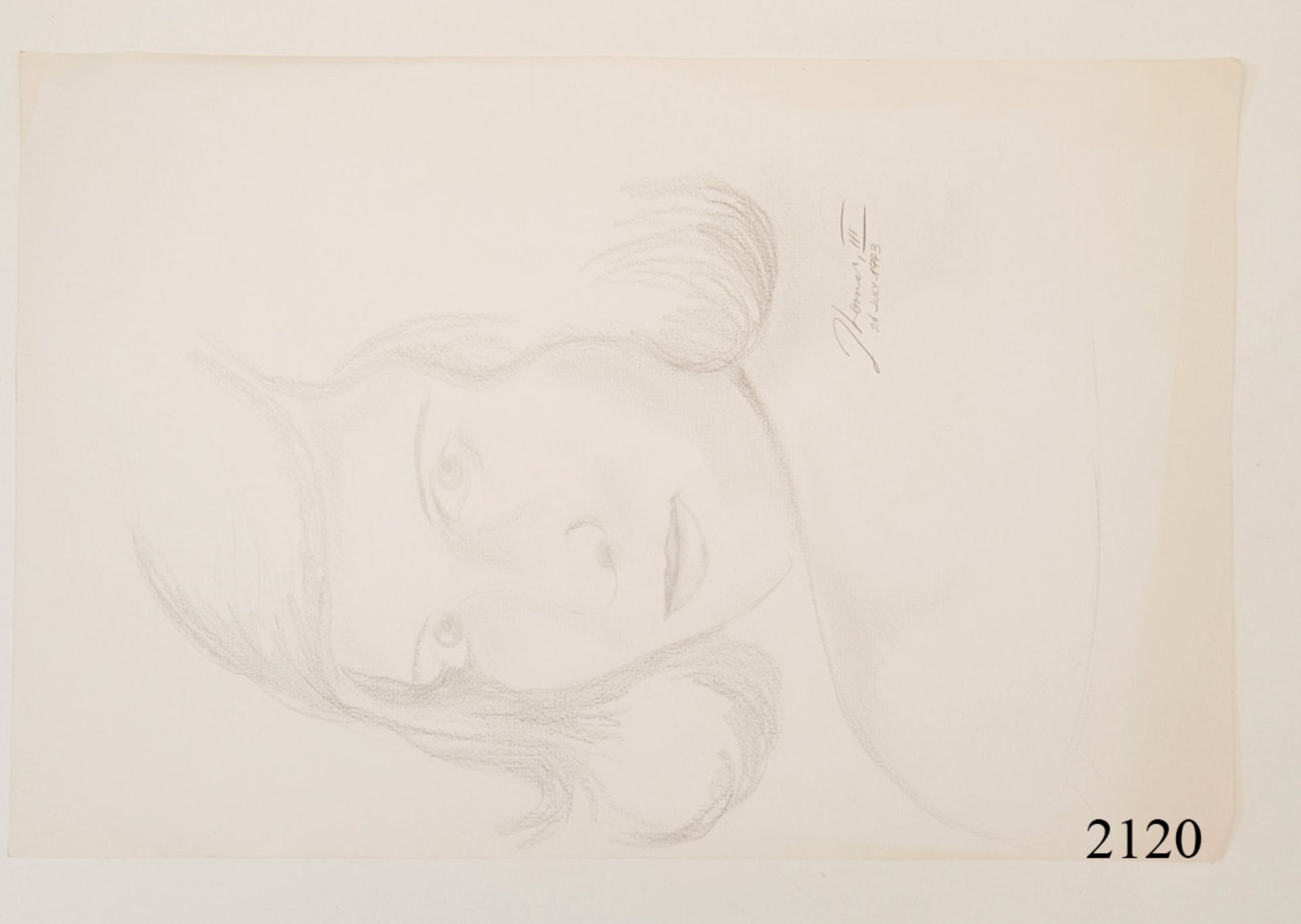 Konrad Kujau: Handzeichung von Eva BraunBleistift auf Büttenpapier. Signiert 1943. 46x30cm. Zustand: