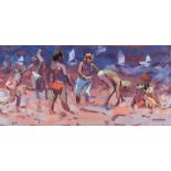 Makiwa Mutomba (Zimbabwean 1976-) CHILDREN ON THE BEACH signed oil on canvas 80 by 170cm