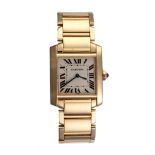 A LADY'S 18CT GOLD WRISTWATCH, CARTIER TANK FRANCAISE quartz, the white rectangular dial with