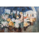 Wessel Marais (South African 1935-2009) ADDERLEY STREET FLOWER MARKET signed oil on board 60 by 90cm