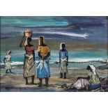 Jan Dingemans (South African 1921-2001) FIVE AFRICAN WOMEN signed oil on board 12 by 17cm