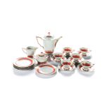 AN ART DECO THOMAS BAVARIA TEA SET, 20TH CENTURY decorated in rings of gold and red against a