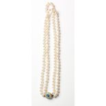 A ZIRCON, YELLOW SAPPHIRE, DIAMOND AND DOUBLE STRAND PEARL NECKLACE each strand comprising 64