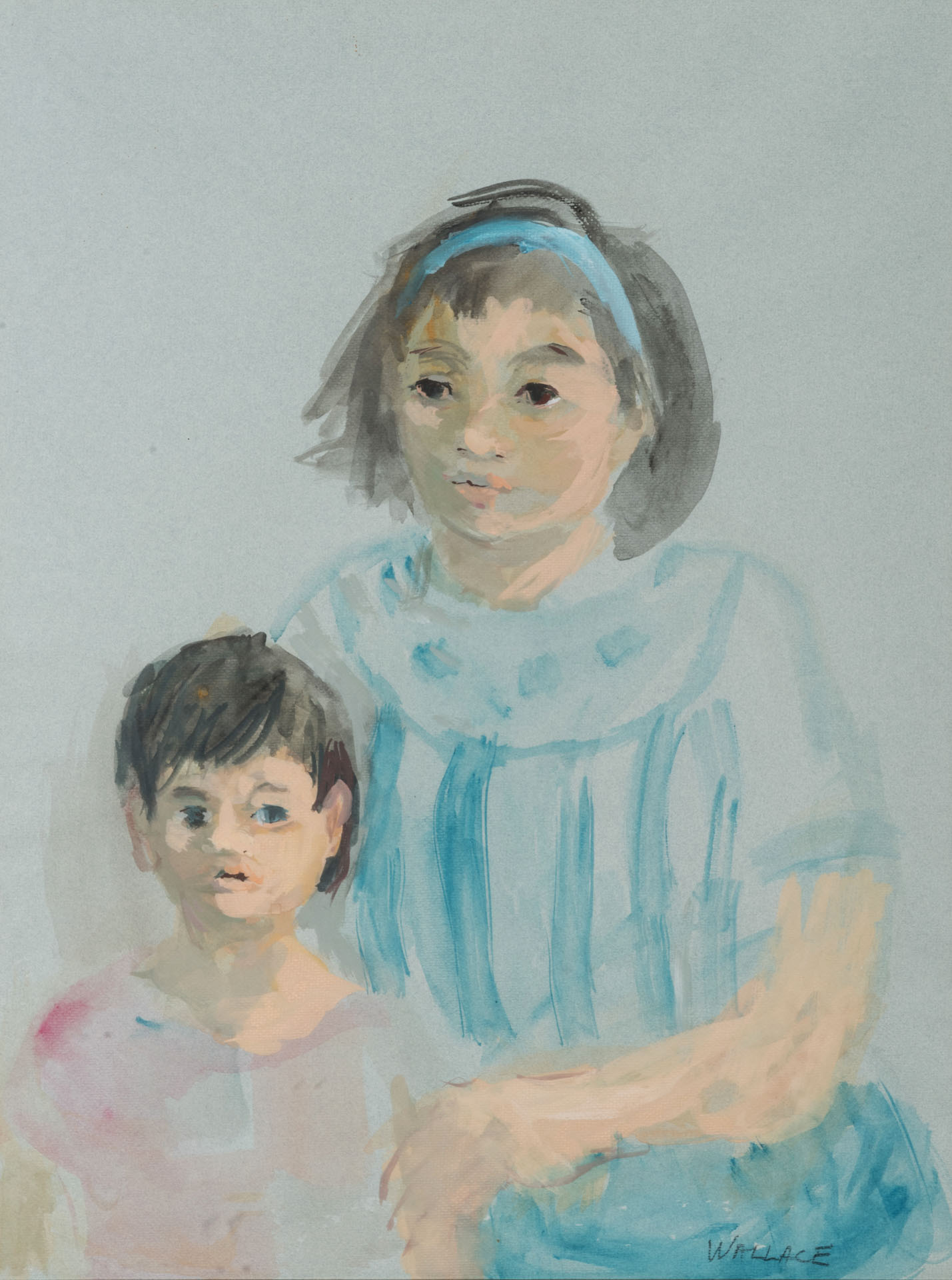 Marjorie Wallace (South African 1925-2005) PORTRAIT OF MOTHER AND CHILD signed watercolour and