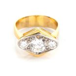 A DIAMOND RING, IMMO BÖHLKE lozenge-shaped, centred by a pavé-set round brilliant-cut diamond,