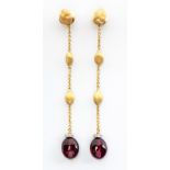 A PAIR OF DIAMOND AND GEMSTONE DROP EARRINGS, MARCO BICEGO each comprising of 3 interspersed wire