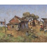 Conrad Nagel Doman Theys (South African 1940-) SHACKS AND FIGURES signed and dated 1998 pastel on