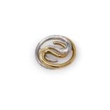 A GOLD BROOCH swirl design in 14ct yellow and white gold, weighing 10,3g, hallmarked