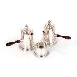 A SILVER COFFEE SET, BARKER ELLIS comprising: 2 coffee pots and a sugar bowlthe larger 15cm high (3)