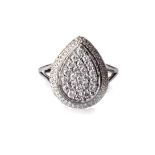 A DIAMOND PAVE RING set with a starburst-style of round brilliant-cut diamonds in a teardrop