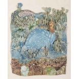 A CERAMIC GUINEA FOWL PLAQUE, ANTON BOSCH (1958-) depicting guinea fowl amongst wildflowers and