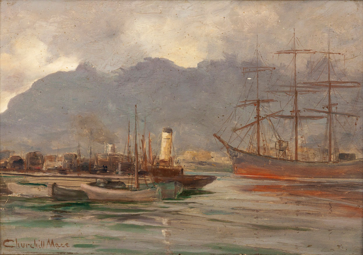 Edward Clark Churchill Mace (South African 1863-1928) VIEW OF SIMON'S TOWN signed oil on board 22,