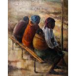 Durant Basi Sihlali (South African 1935-2004) WAITING FOR THE CLINIC signed and dated 90 oil on
