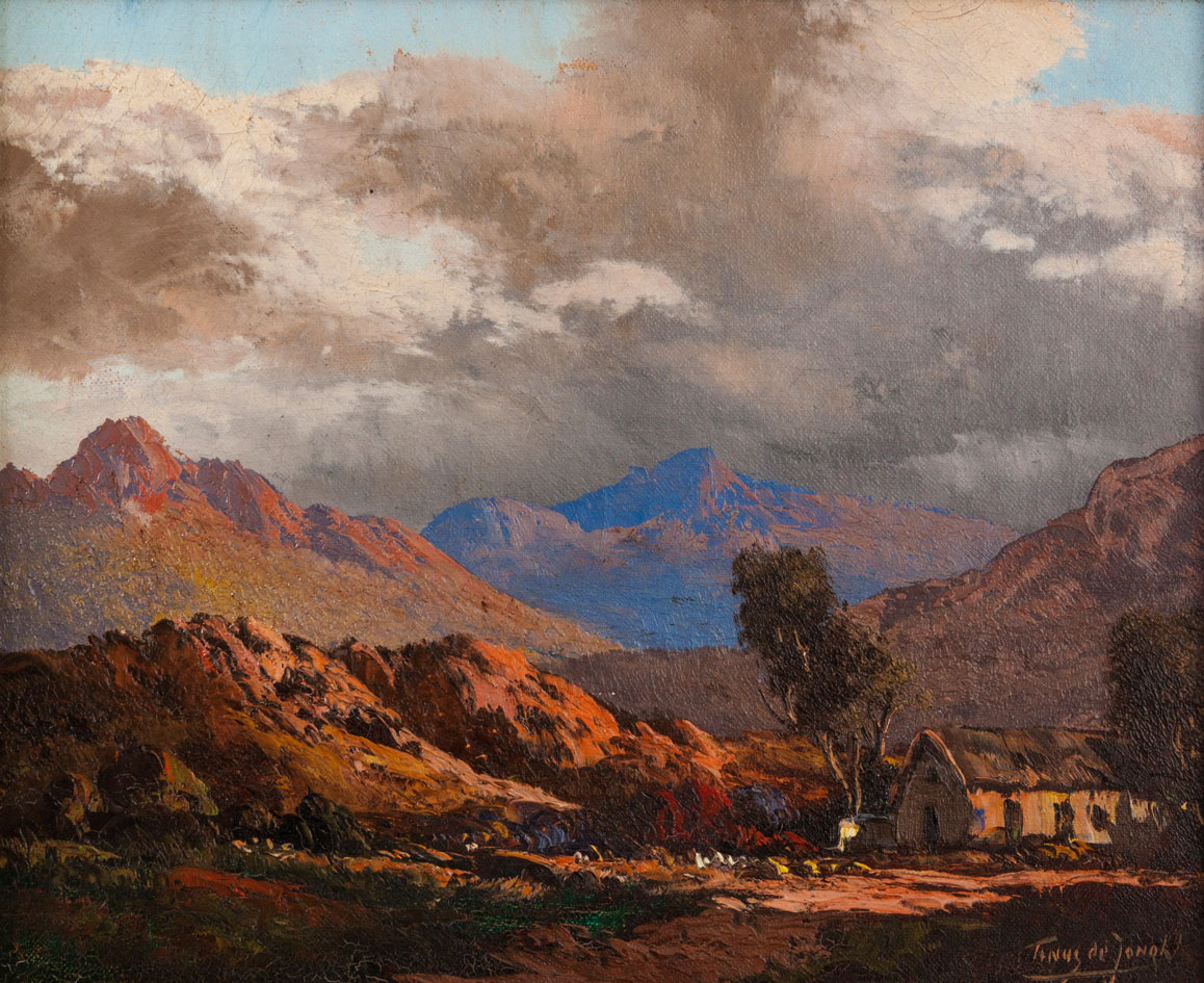 Tinus de Jongh (South African 1885-1942) COTTAGE NEAR CALITZDORP signed oil on canvas 24 by 30cm